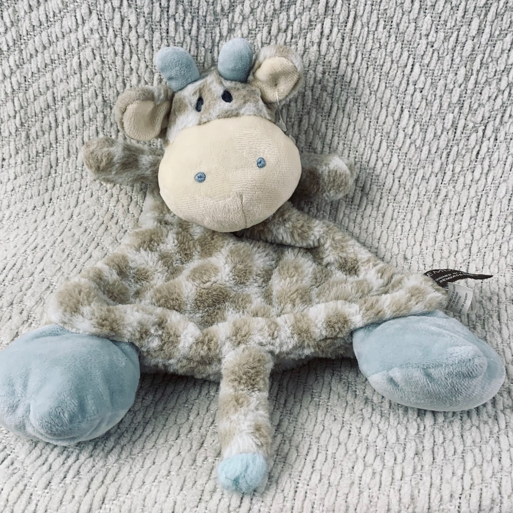 Demdaco Giraffe Plush Security Blanket Unisex OS Tan Blue Spotted Lovey Snuggler